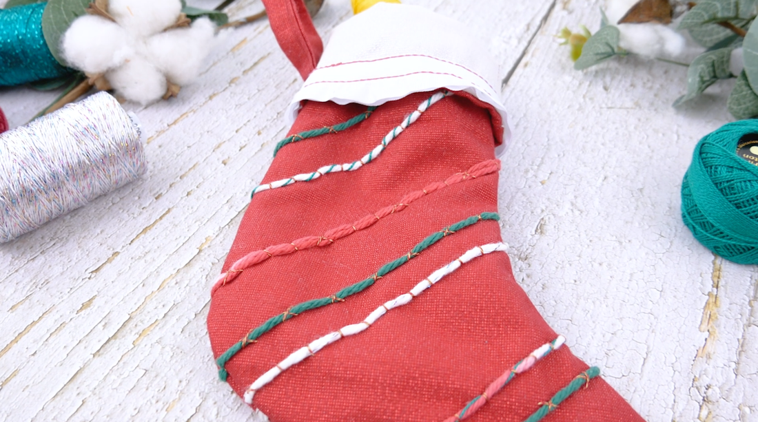 Hand Couched Christmas Stocking